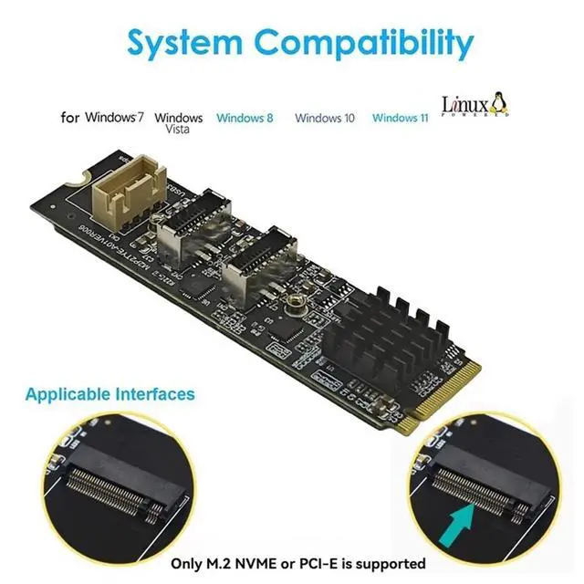 Alt view image 2 of 3 - M.2 NVME M-Key to 2 Port TYPE-C Adapter Card M.2 M Key NVME to Dual TYPE-E 10Gbps USB3.2 Front Panel Expansion Board