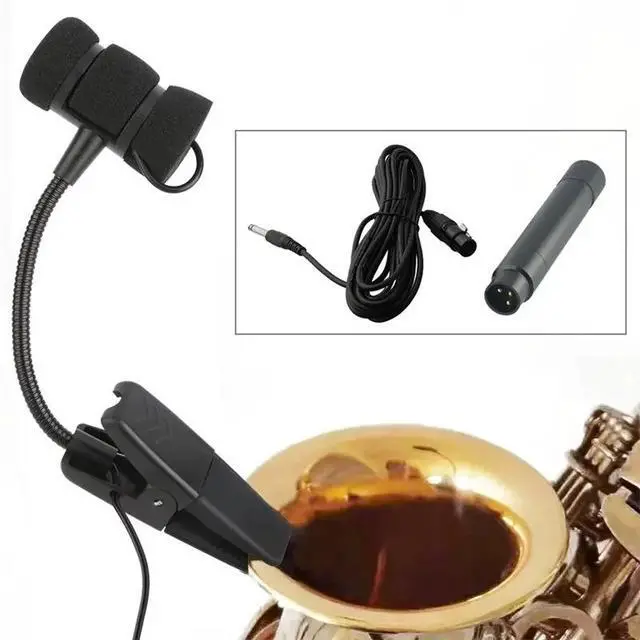 Alt view image 3 of 3 - Musical Instrument Saxophone Microphone Clip 3 Pin Wired Mic For Trumpet Sax Omnidirectional Suit With 5M Cable