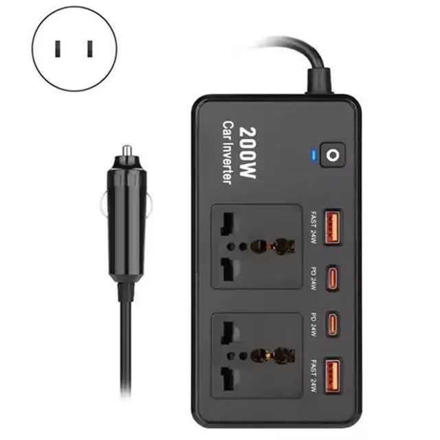 Alt view image 2 of 6 - Dual US Plug 200W Car Inverter C-Port Fast Charging USB 110V Power Supply Plug-In For Vehicles Trip Essentials