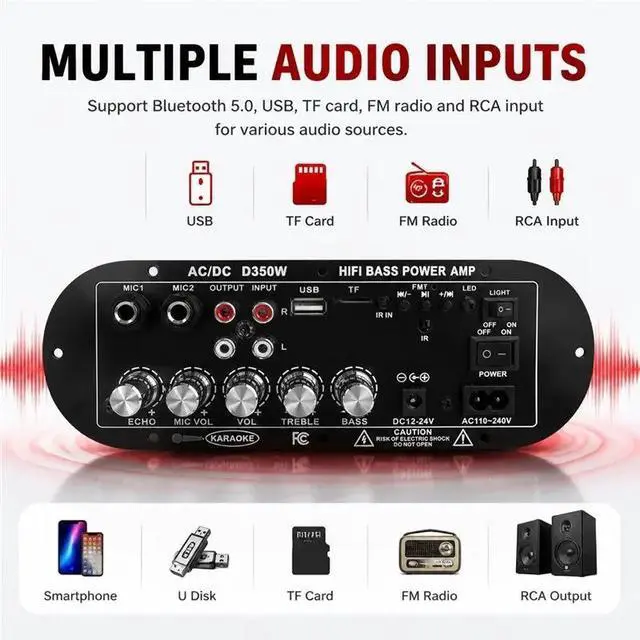Alt view image 3 of 3 - IDUD D350W Bluetooth 5.0 Digital Amplifier Board EU PLUG