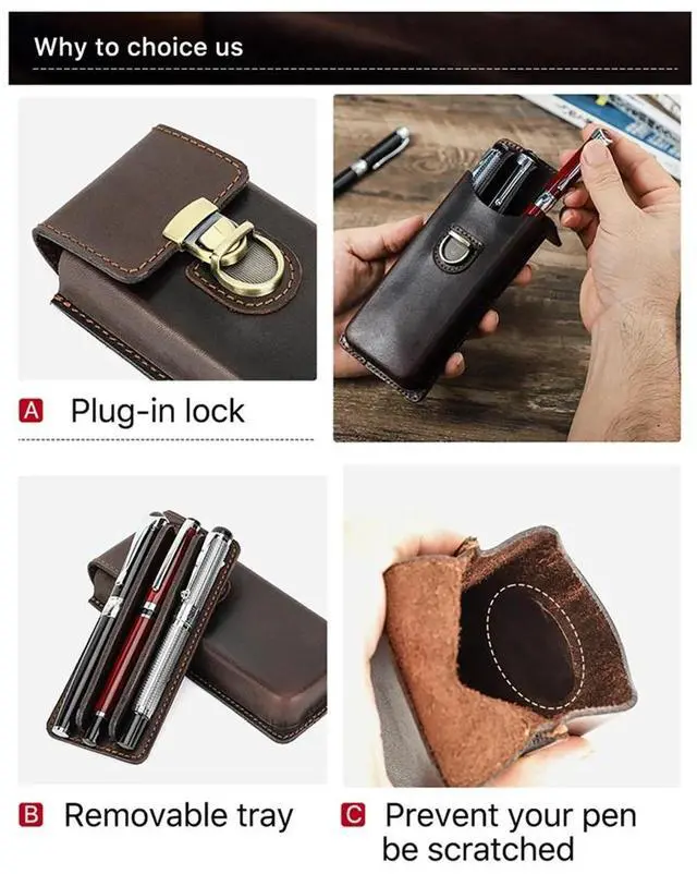 Alt view image 2 of 3 - Handmade Genuine-Leather Fountain Pen Case Fountain Pencil Organizer Office School Stationery Supplies 3 Slots