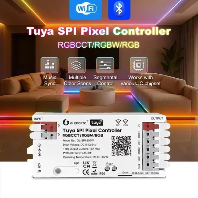 Alt view image 3 of 3 - Tuya SPI Pixel LED Controller RGBCCT RGBW RGB Dynamic Light Sync with for Smart Life, Assistant, -206W