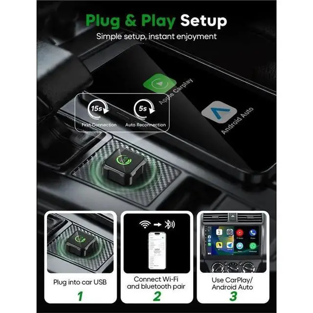 Alt view image 3 of 3 - 2-In-1 Carplay & Android Auto Adapter, Mini Size Plug And Play, Seamless Wired To Conversion, USB-C