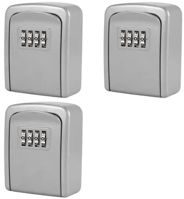 Main image of 3X Key Lock Box Wall Mounted 4 Digit Combination Lock Box For House Key Weatherproof Security Key Lock Box Silver