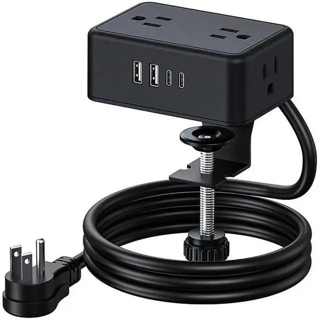 Main image of Power Strip Adjustable Clamp 4 AC Outlets 2 USB A 2 USB C Port 20W Fast For Electronics, US Plug Product