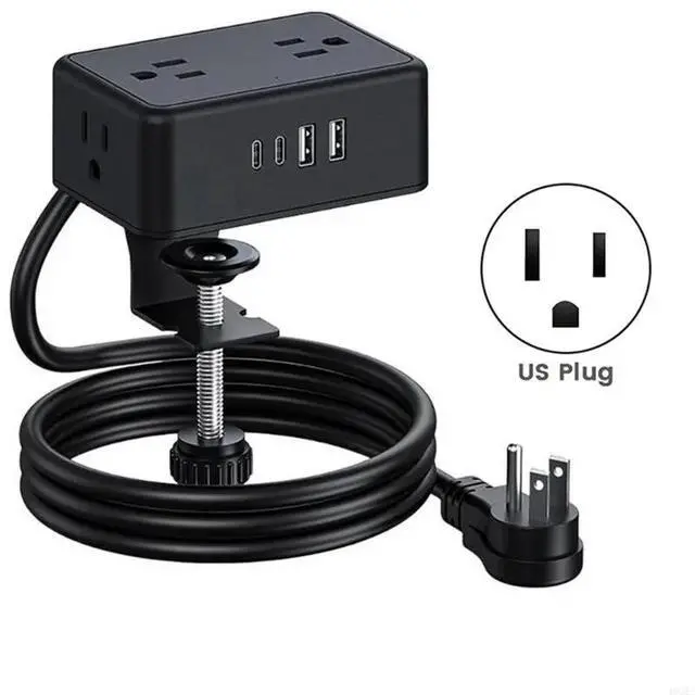 Alt view image 2 of 3 - Power Strip Adjustable Clamp 4 AC Outlets 2 USB A 2 USB C Port 20W Fast For Electronics, US Plug Product