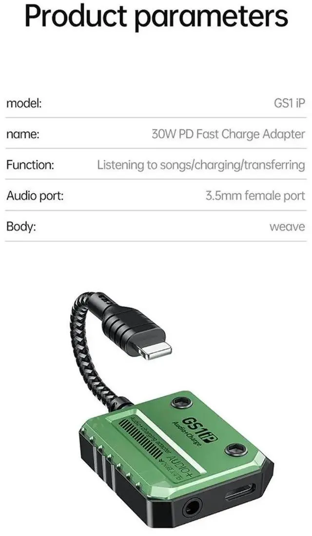Alt view image 2 of 3 - GS1 30W Fast Charging Adapter Audio Adapter for Aux 3.5mm Audio Converter for 12/13/14