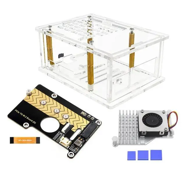 Alt view image 3 of 3 - Acrylic Case for PoE M.2 HAT+ (B) & PCIe to M.2 Board (D) for 5 Case +M.2 SSD Expansion Board