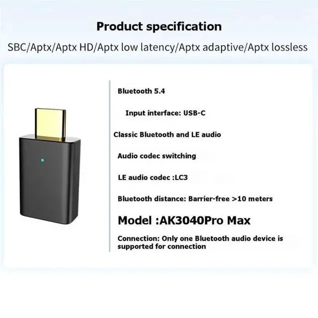 Alt view image 2 of 3 - For PC TV Auracast Compatible LE Audio USB C Adapter Aptx-LL HD Bluetooth 5.4 Stereo Music Transmission Tra