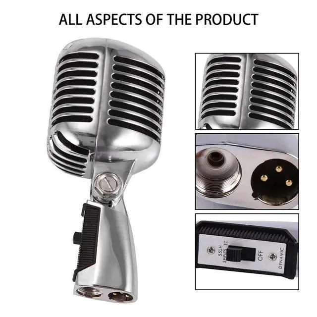 Alt view image 2 of 3 - Professional Wired Vintage Classic Microphone Good Dynamic Moving Coil Mike Deluxe Metal Vocal Old Style Ktv
