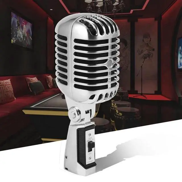 Alt view image 3 of 3 - Professional Wired Vintage Classic Microphone Good Dynamic Moving Coil Mike Deluxe Metal Vocal Old Style Ktv