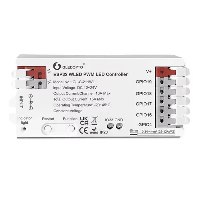 Alt view image 2 of 6 - PWM WLED LED Controller 5 Modes in 1 DC 12-24V App Control for RGBCCT RGBW RGB WWCW CCT Dimmer Strip Light