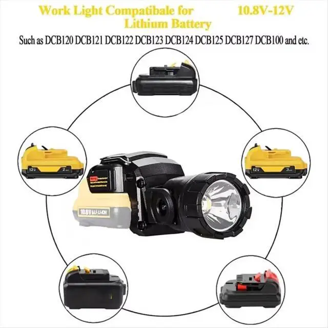 Alt view image 2 of 3 - Rechargeable Rotatable Torch Lamps Flashlight LED Work Light for 10.8V-12V Li-Ion DCB124 DCB120 DCB123