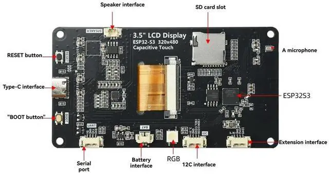 Alt view image 2 of 3 - - Development Board 3.5inch Capacitive Touch Screen Bluetooth Display for AI Projects