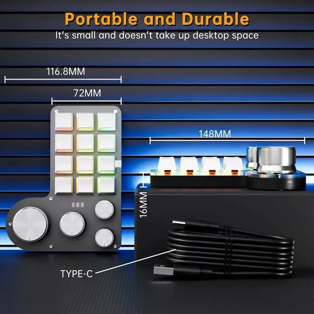Main image of Custom Macro Keyboard 12 Keys 4 Knobs Mini USB Mechanical Keyboard Programming Macro Gaming Keypad Black
