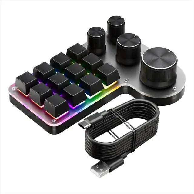 Alt view image 2 of 3 - Custom Macro Keyboard 12 Keys 4 Knobs Mini USB Mechanical Keyboard Programming Macro Gaming Keypad Black