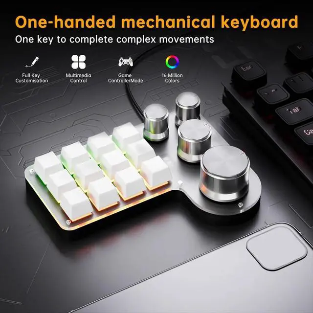 Alt view image 3 of 3 - Custom Macro Keyboard 12 Keys 4 Knobs Mini USB Mechanical Keyboard Programming Macro Gaming Keypad Black