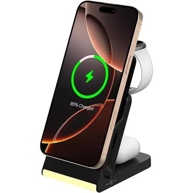 Alt view image 3 of 3 - Magnetic Charging Charging Power Stand 5-In-1 Folding Design Works For 16 Pro And Watch Ultra 8 White