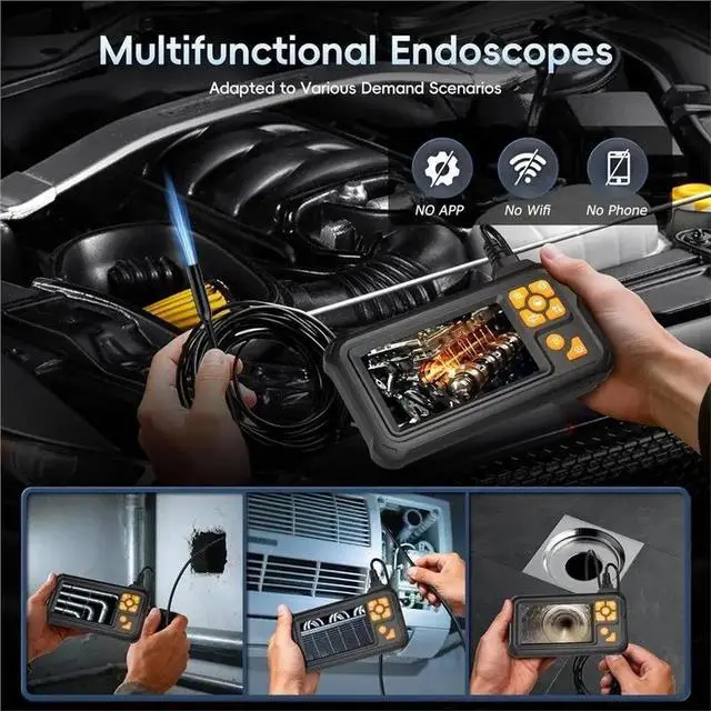 Alt view image 2 of 3 - Endoscope Camera With Light 1080P HD Borescope Inspection Camera With LED Lights 4.3" Screen 5M Semi-Rigid Cable