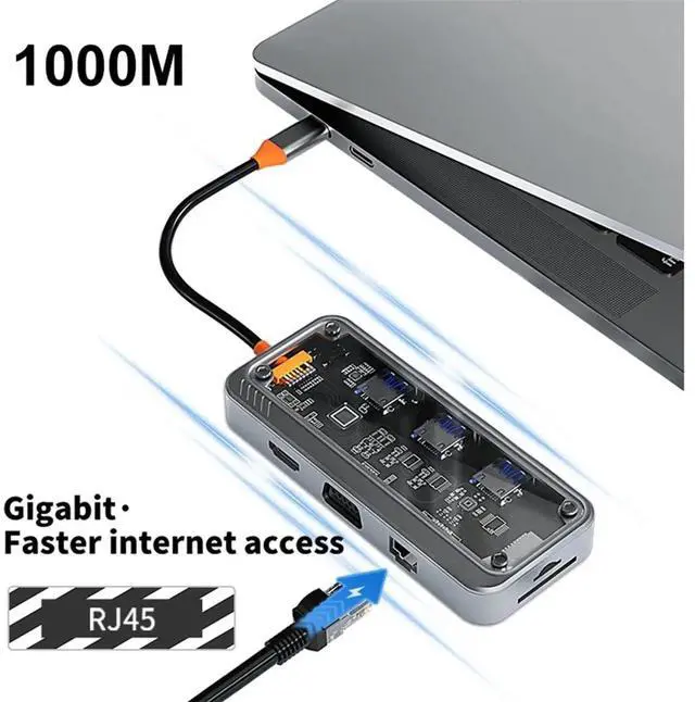 Main image of USB-C HUB 10 in 1 USB Expander Dock Docking Station Adapter for Type-C Device SD TF RJ45 1000M Audio 3.5mm Converter.