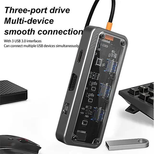 Alt view image 2 of 3 - USB-C HUB 10 in 1 USB Expander Dock Docking Station Adapter for Type-C Device SD TF RJ45 1000M Audio 3.5mm Converter.