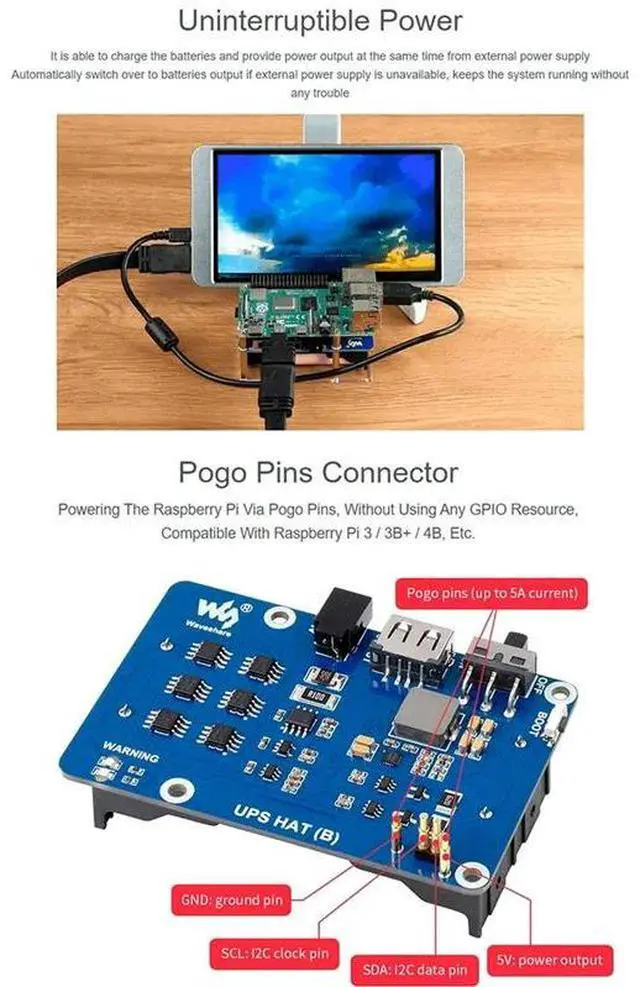 Main image of Waveshare 5V Uninterruptible Power Supply UPS Module HAT Kit For RPI Raspberry Pi 3 3B Plus 4 Model B 4B EU Plug-AAAE