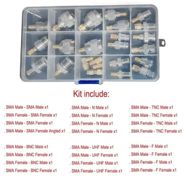 Alt view image 2 of 3 - 24PCS SMA Coaxial Adapter Kit SMA M/F to TNC UHF BNC N F Coax Cable Connector Radio Antenna Converter Set