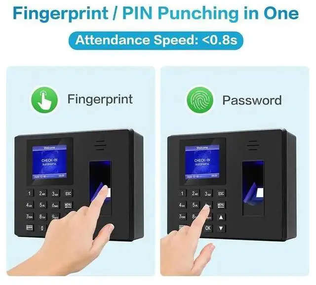 Alt view image 2 of 3 - Fingerprint Clock Finger Scanning And PIN Punch In One, No Monthly Fee Deduction Lunch Time Editor Lacks Punch
