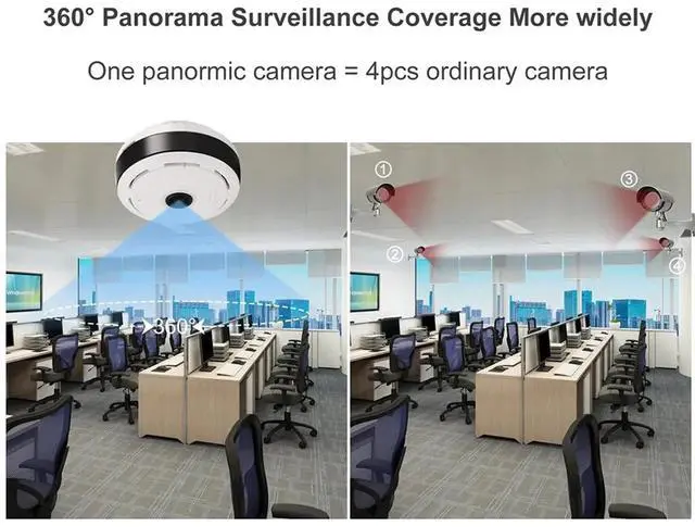 Alt view image 3 of 3 - HD Panorama Camera 3MP Smart Home Security Camera 360° Panoramic Fisheye IP Cam Night Vision Surveillance Cam 32GB