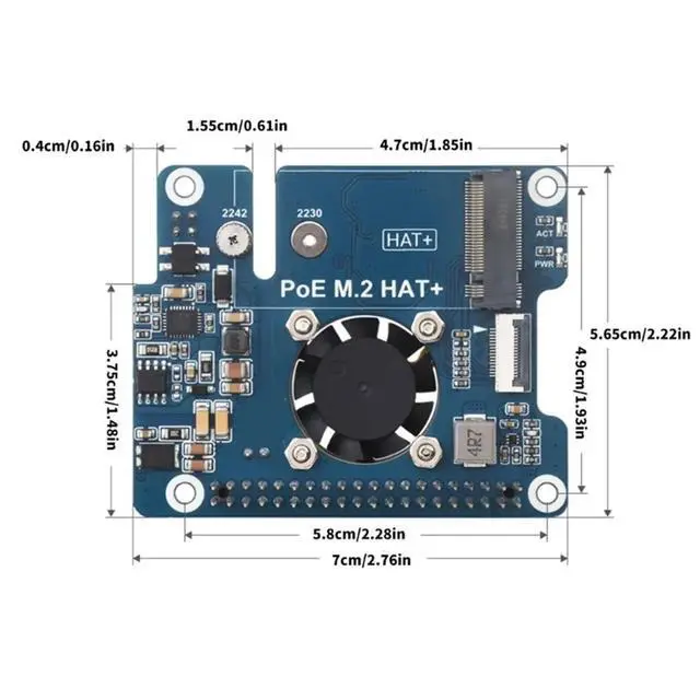 Alt view image 2 of 3 - PCIe to M.2 Adapter with PoE Function for 5 POE HAT M.2 HAT+ Supports NVMe
