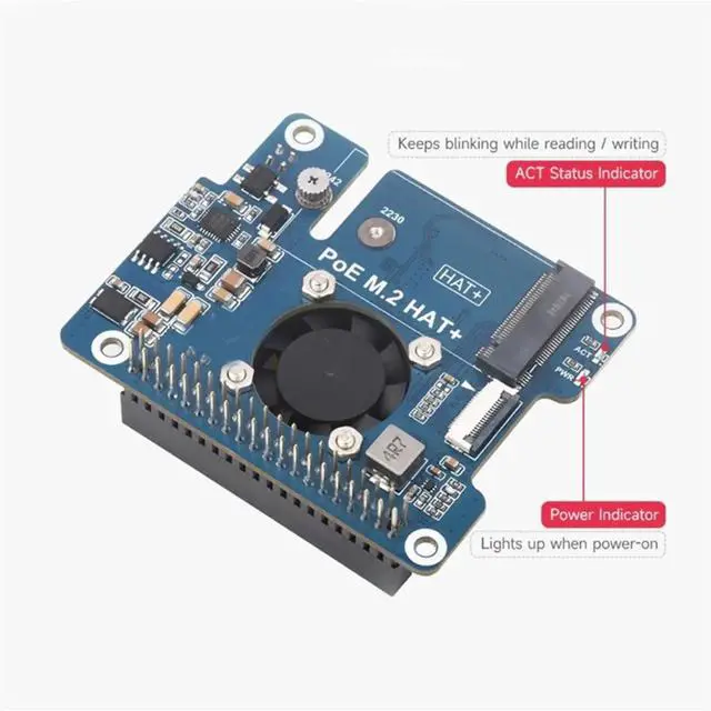 Alt view image 3 of 3 - PCIe to M.2 Adapter with PoE Function for 5 POE HAT M.2 HAT+ Supports NVMe