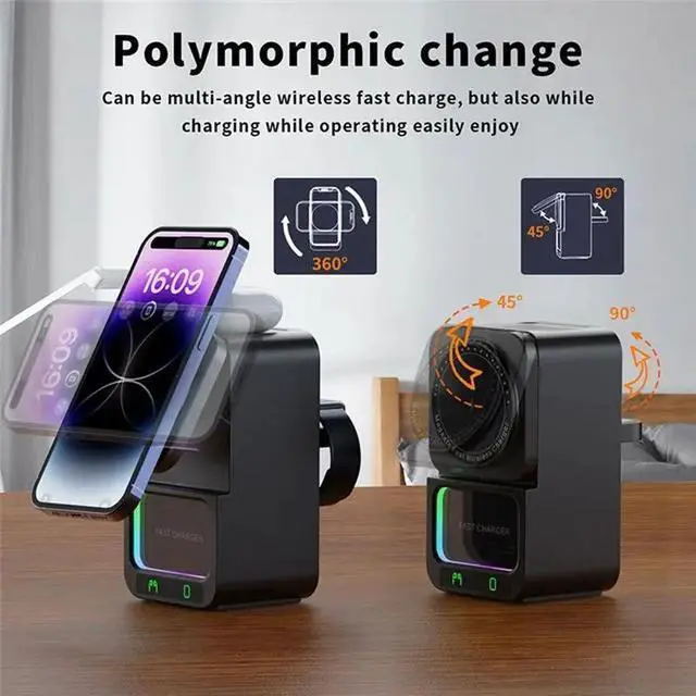 Alt view image 3 of 3 - 15W 5 In 1 Magnetic Night Lights Bluetooth Speaker For Iwatch Fast Charging Dock Station