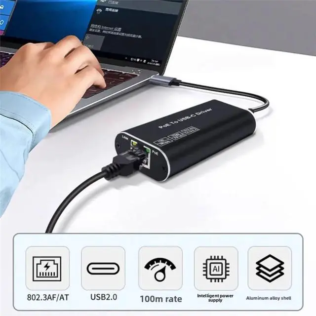 Alt view image 2 of 3 - POE Powered Type C Ethernet Adapter USB C to RJ45 LAN Network Card for Phone Tablet PC