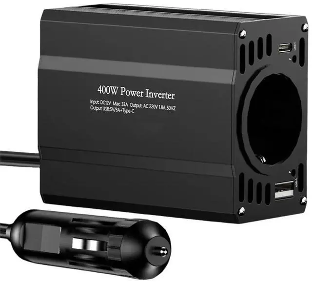 Alt view image 3 of 3 - DC12V to AC 220V 50HZ Modified Wave Inverter Solar Car Power 400W Voltage Converter TYPE-C USB EU