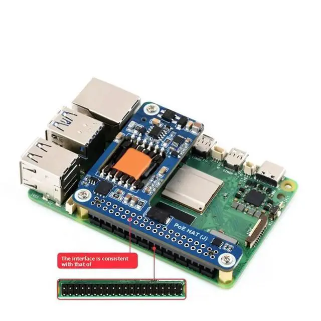 Alt view image 2 of 3 - For 5 PoE+ HAT for 5 CM5 PoE+ HAT Ethernet Expansion Board 5V/5A Output Fit for Official Case
