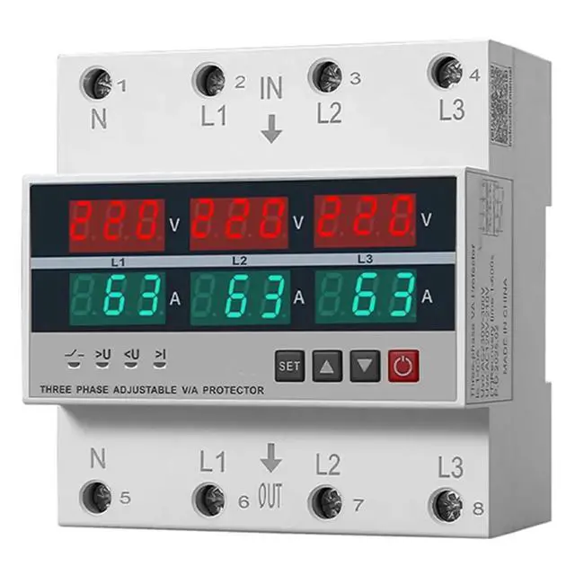 Alt view image 3 of 3 - 3 Phase Din Rail Voltage and Current Monitoring Relay with Adjustable Settings 100A