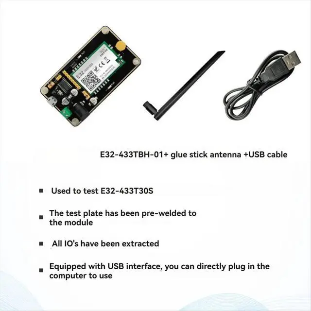 Alt view image 2 of 3 - 433MHz 3.0dBi LoRa IOT Transmitter Receiver Test Board E32-433TBH-01 with E32-433T30S Module Antenna USB Cable