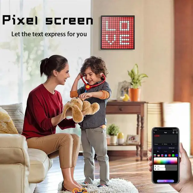Alt view image 3 of 3 - LED Pixel APP Cellphone Control Display 16x16 Programmable Night Light LED Screen Pixel Screen Bedside Light UK Plug