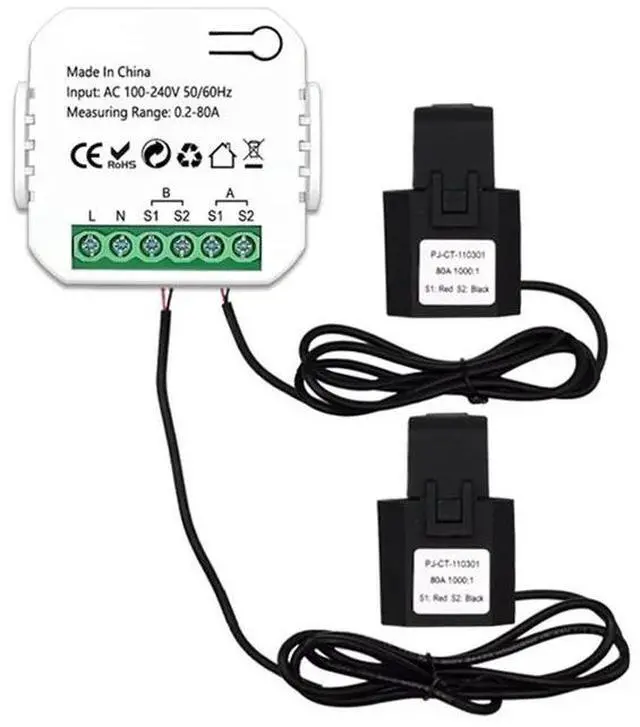 Main image of Tuya Smart Zigbee Energy Meter 2 Way Bidirectional With Current Sensor Clamp App Monitor Power 100-240VAC,2 Channels 2CT Du