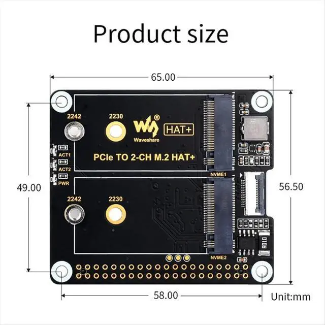 Alt view image 2 of 3 - Adapter Board PCIe to 2-CH M.2 HAT+ On-Board Indicators Power Monitor Chip EEPROM for 5