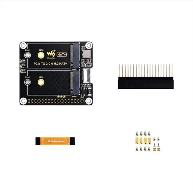 Alt view image 3 of 3 - Adapter Board PCIe to 2-CH M.2 HAT+ On-Board Indicators Power Monitor Chip EEPROM for 5