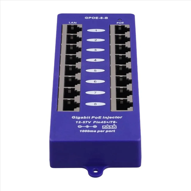 Alt view image 2 of 3 - 802.3af Mid-Span PoE Injector Mode B(4/5+,7/8-) Passive Gigabit 8 Port PoE Injector for UBNT CCTV Network
