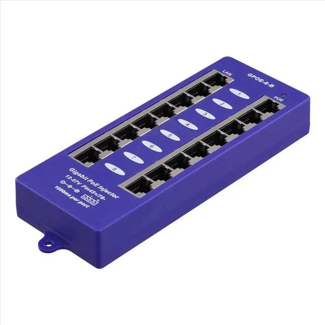 Alt view image 3 of 3 - 802.3af Mid-Span PoE Injector Mode B(4/5+,7/8-) Passive Gigabit 8 Port PoE Injector for UBNT CCTV Network