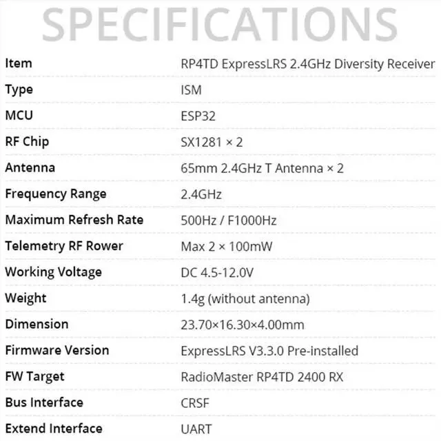Alt view image 2 of 3 - For RP4TD ExpressLRS 2.4ghz Nano Receiver Built in TCXO(RP4TD FCC)