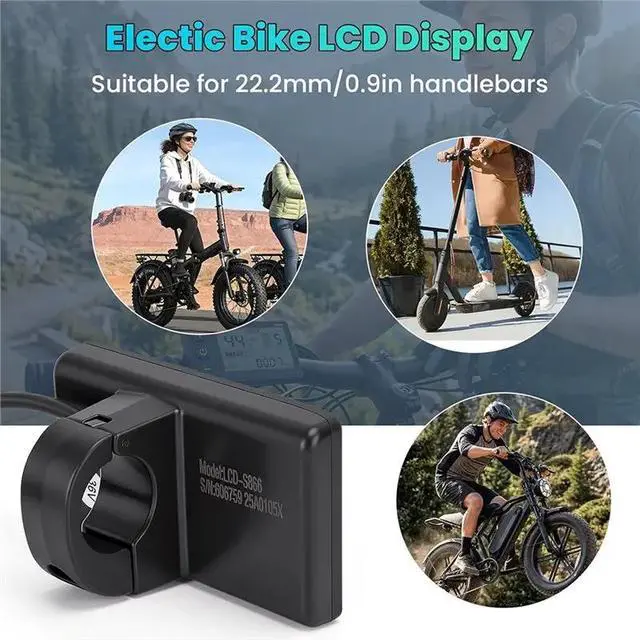Alt view image 3 of 3 - S866 For 36V Electric Bicycle Display LCD Meter, Speedometer, Odometer, Control Panel 0.9In Handlebars Black