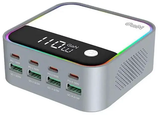 Main image of 120W 8 Port Multi USB A Type C QC3.0 Gan PD 100W Fast Charging Station For Laptop Phone Pad Headphones