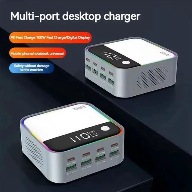 Alt view image 3 of 6 - 120W 8 Port Multi USB A Type C QC3.0 Gan PD 100W Fast Charging Station For Laptop Phone Pad Headphones