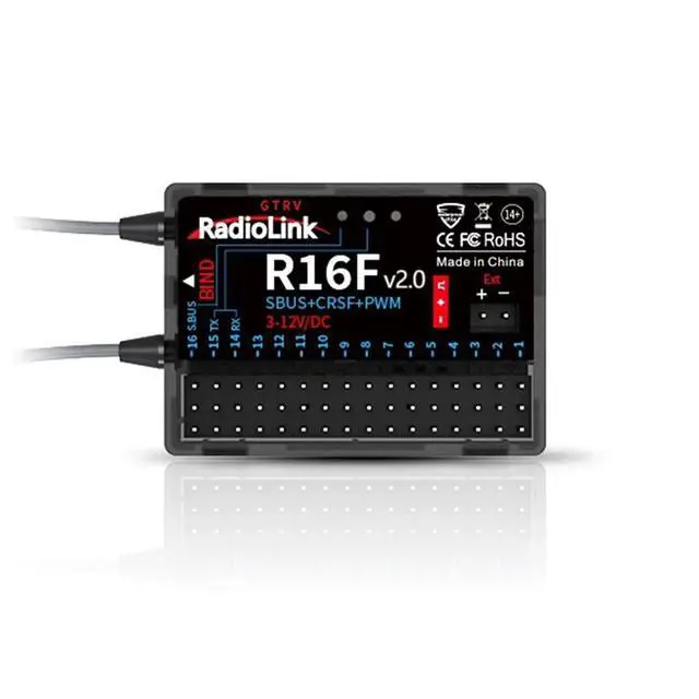 Alt view image 2 of 6 - Radiolink R16F RC Receiver 16 Channel 2.4GHz with Gyro, Voltage Telemetry, 600m Range for RC Car, Boat, Airplane