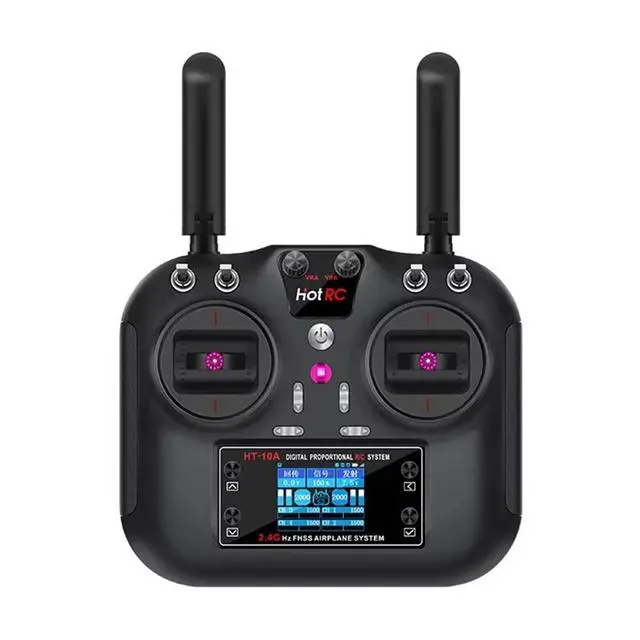 Alt view image 2 of 3 - HOTRC HT-10A 2.4Ghz 10CH Transmitter And F10A Receiver Combo For Multiple RC Devices Including Aircraft, Vehicles, B