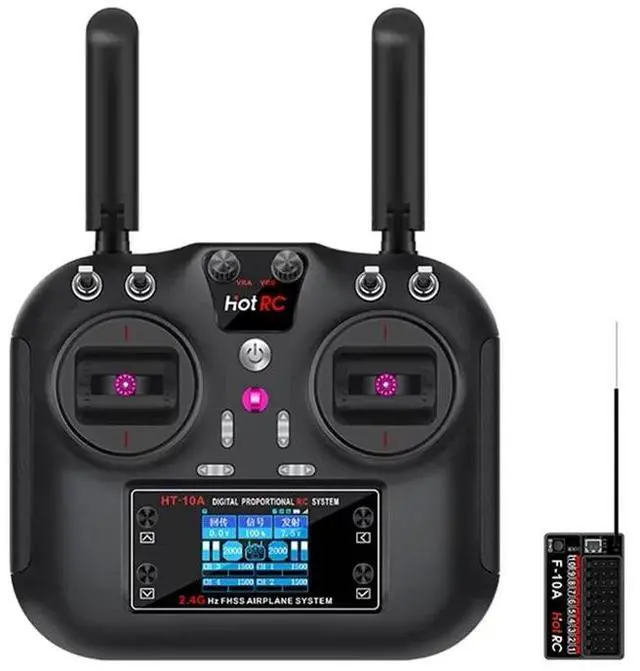 Main image of HOTRC HT-10A 2.4Ghz 10CH Transmitter And F10A Receiver Combo For Multiple RC Devices Including Aircraft, Vehicles, B